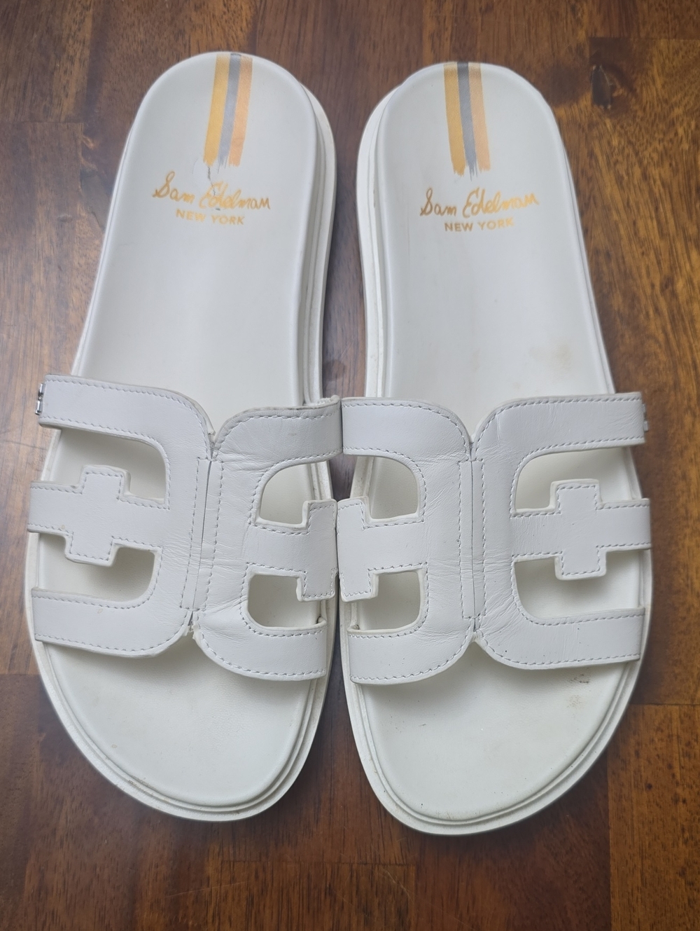 Sam Edelman White Cutout Leather Slide Sandals